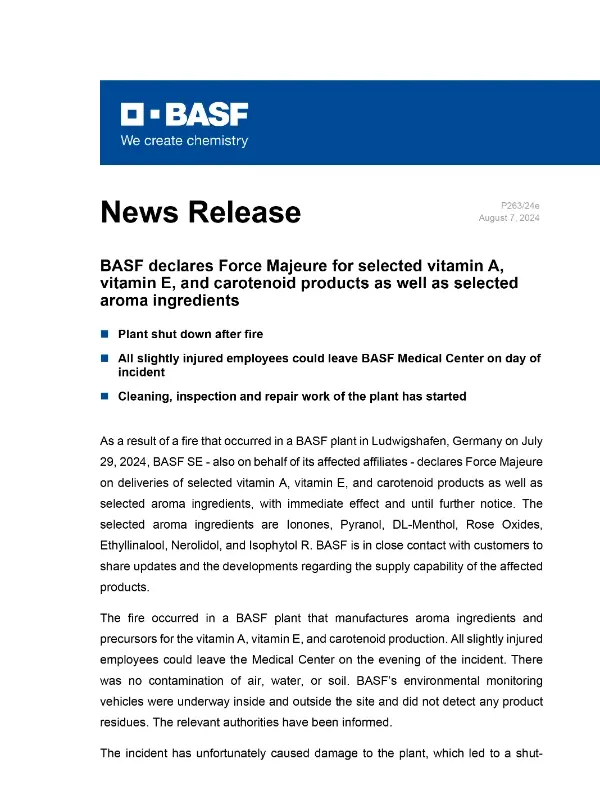 BASF Vitamin A Vitamin E supplier in China