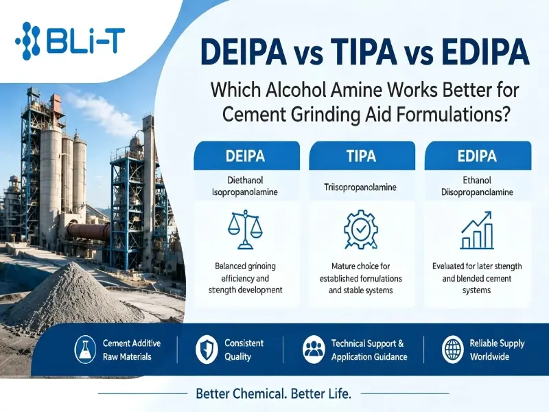 DEIPA vs TIPA vs EDIPA: How Cement Grinding Aid Manufacturers Select Alcohol Amine Raw Materials 2 DEIPA TIPA and EDIPA are three commonly used alkanolamine materials in cement grinding aids and strength enhancing systems