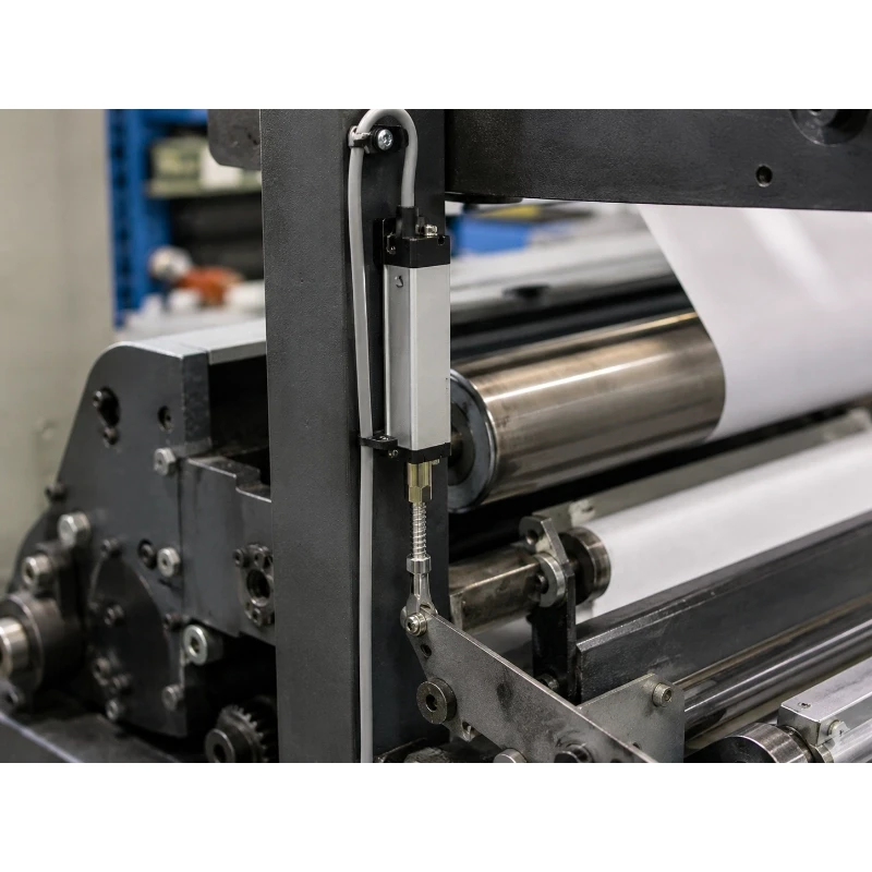 Compact linear displacement transducer for limited space installation