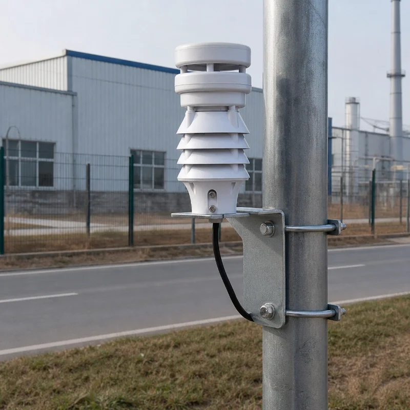 Compact weather station measuring PM2.5 PM10 wind and noise