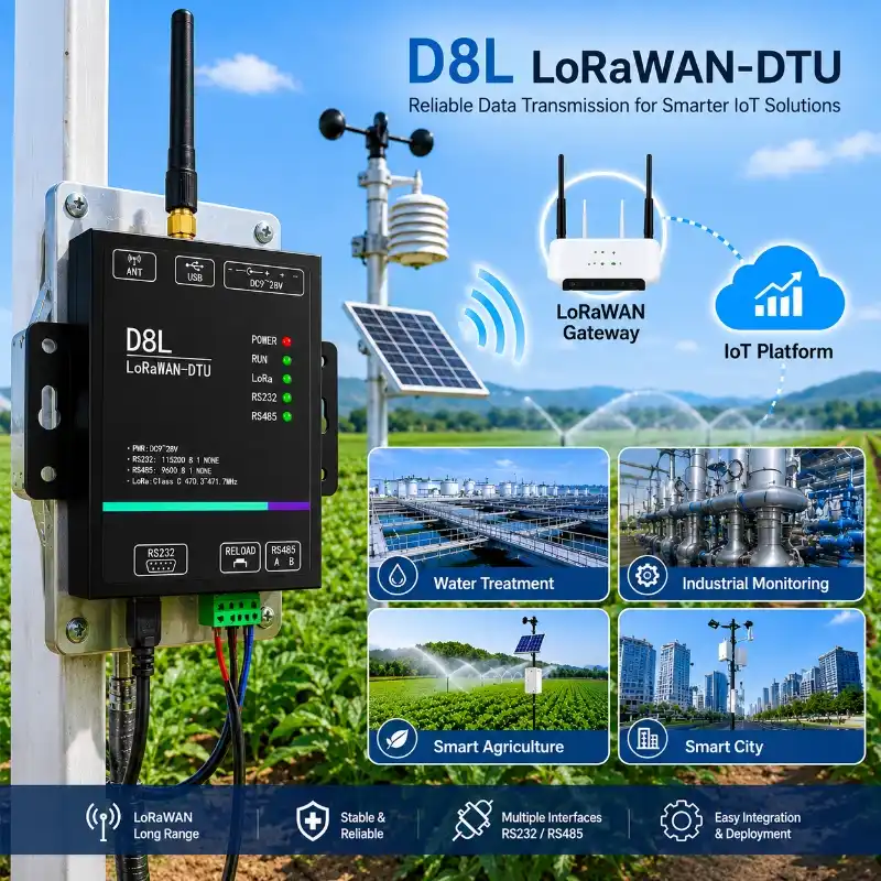D8L LoRaWAN DTU, front view, industrial IoT