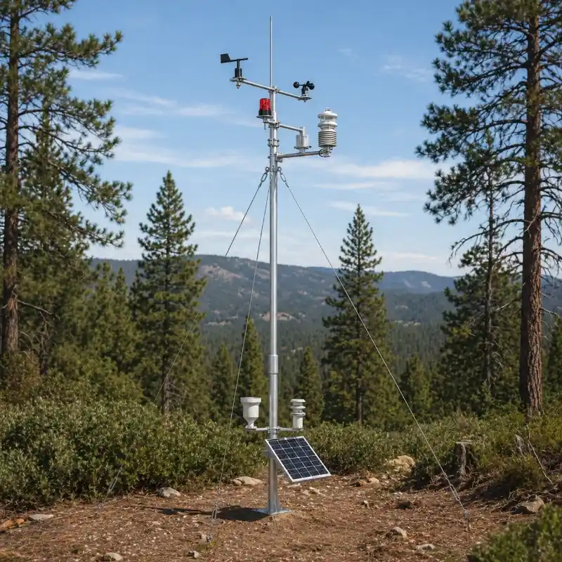 Forest weather monitoring station with solar power