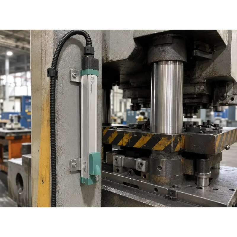 Industrial slider displacement sensor with adjustable mounting feet