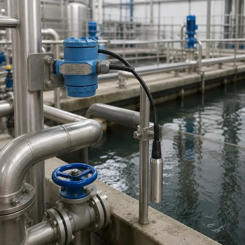 Submersible level transmitter for water treatment plant monitoring