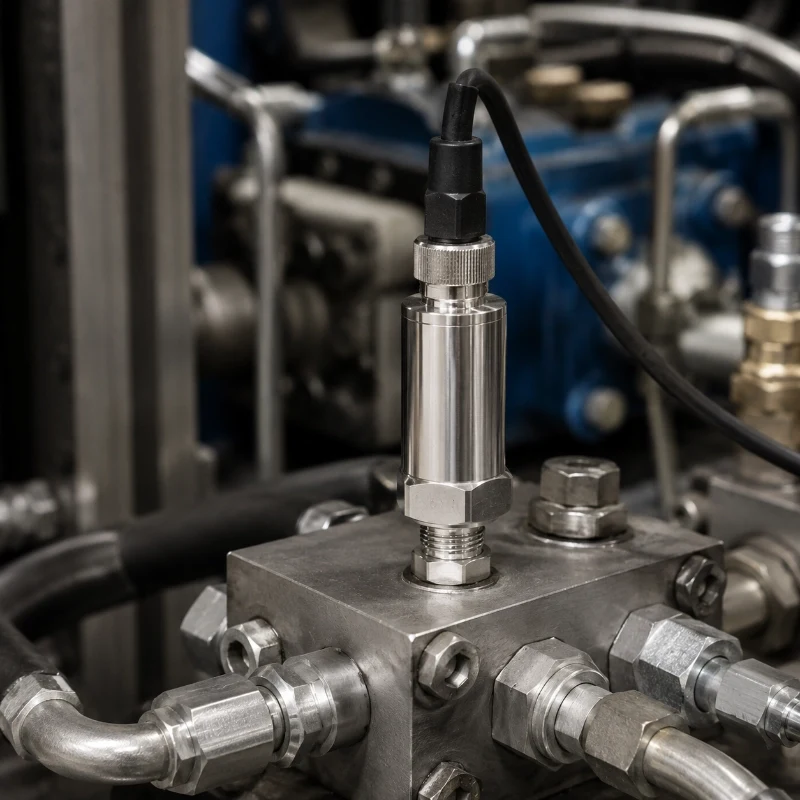 Welded pressure sensor for hydraulic manifold pressure measurement