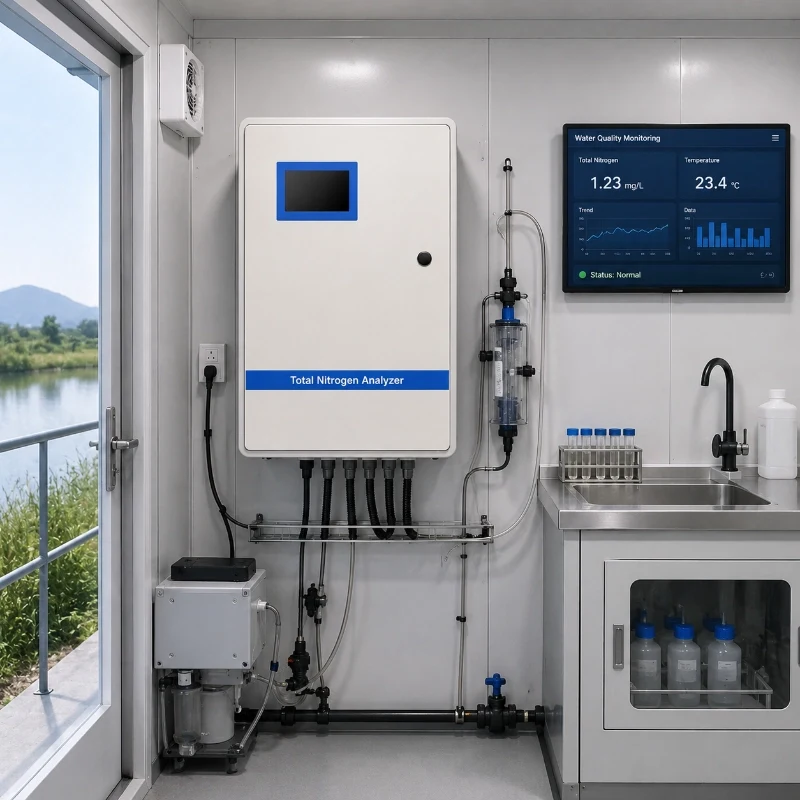 smart water quality monitoring room with online total nitrogen analyzer and data display