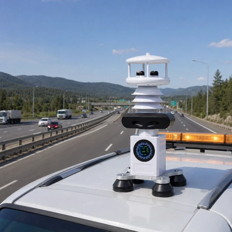Vehicle weather station for highway weather monitoring and road condition patrol
