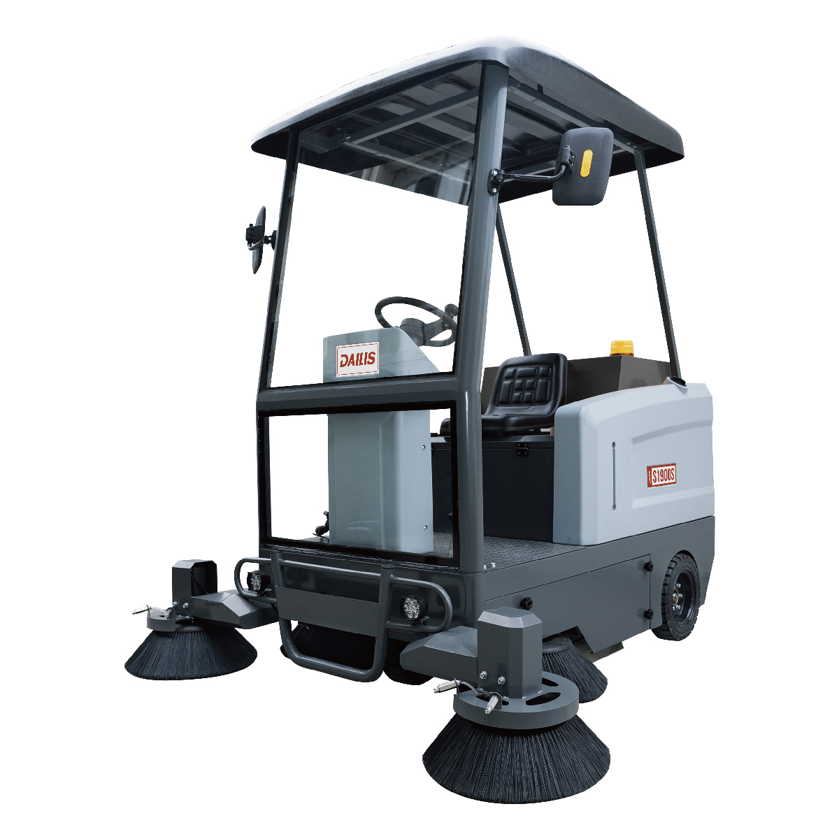 Dailis Electric Industrial Ride-on Floor Sweeper with Top cover – Cleaning path 1900 MM – Up to 15,000 M²/H