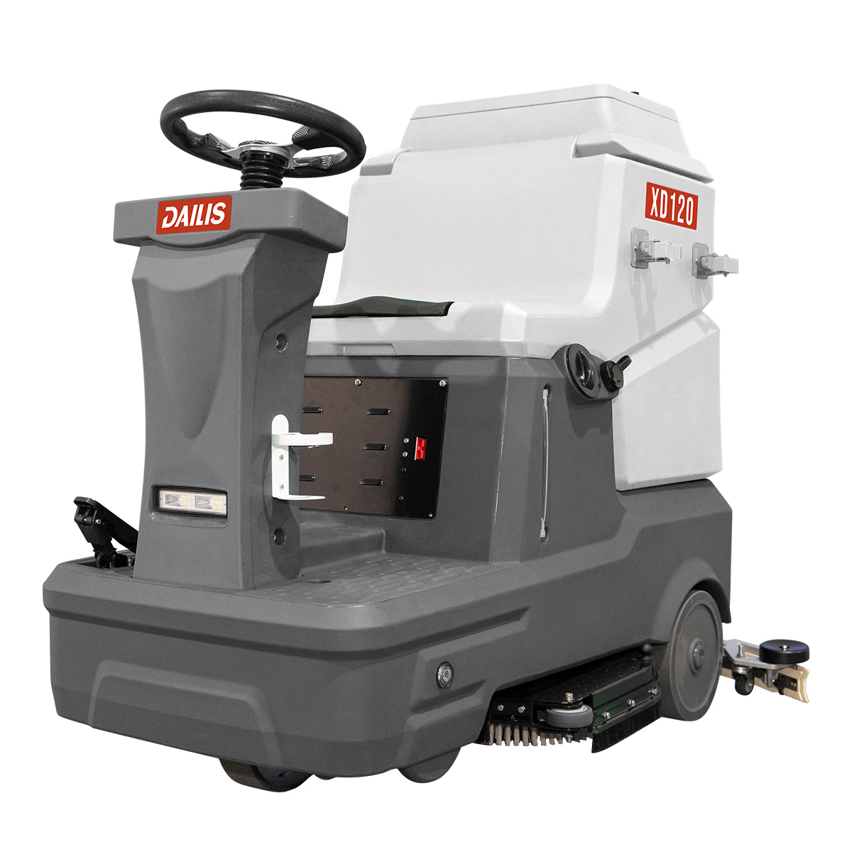 Dailis Electric 16″ Double Brush Ride-on Floor Scrubber Machine with mop hook uses rear-wheel drive