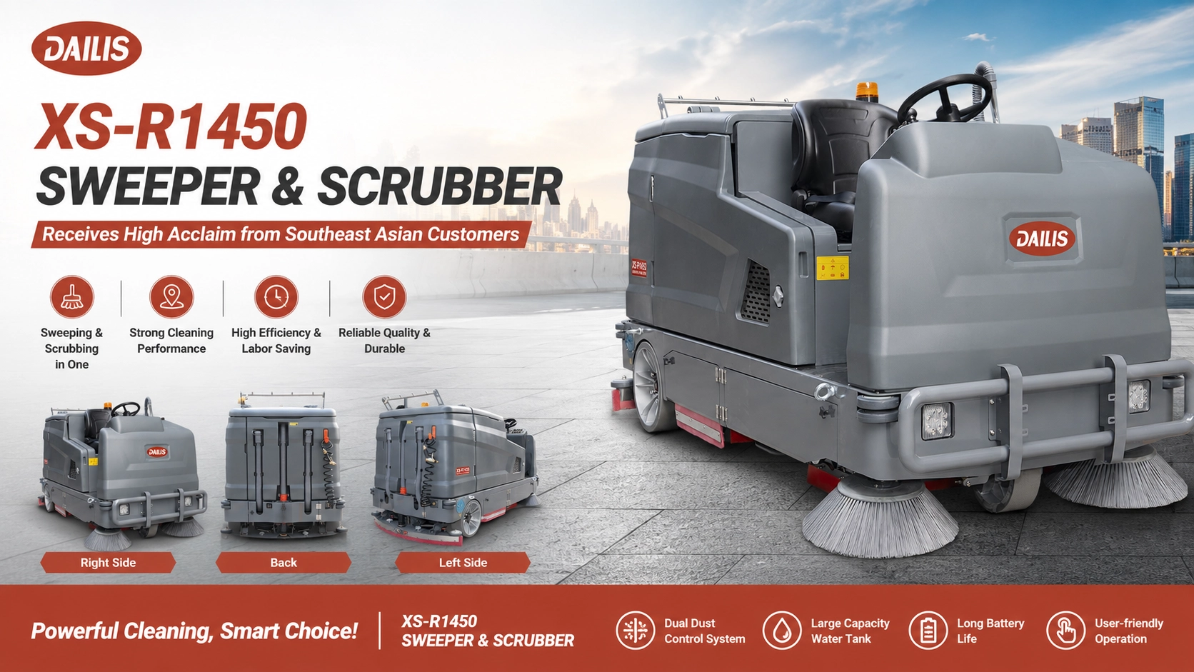 Dailis XS-R1450 Sweeper-Scrubber Combo Receives High Acclaim from Southeast Asian Customers