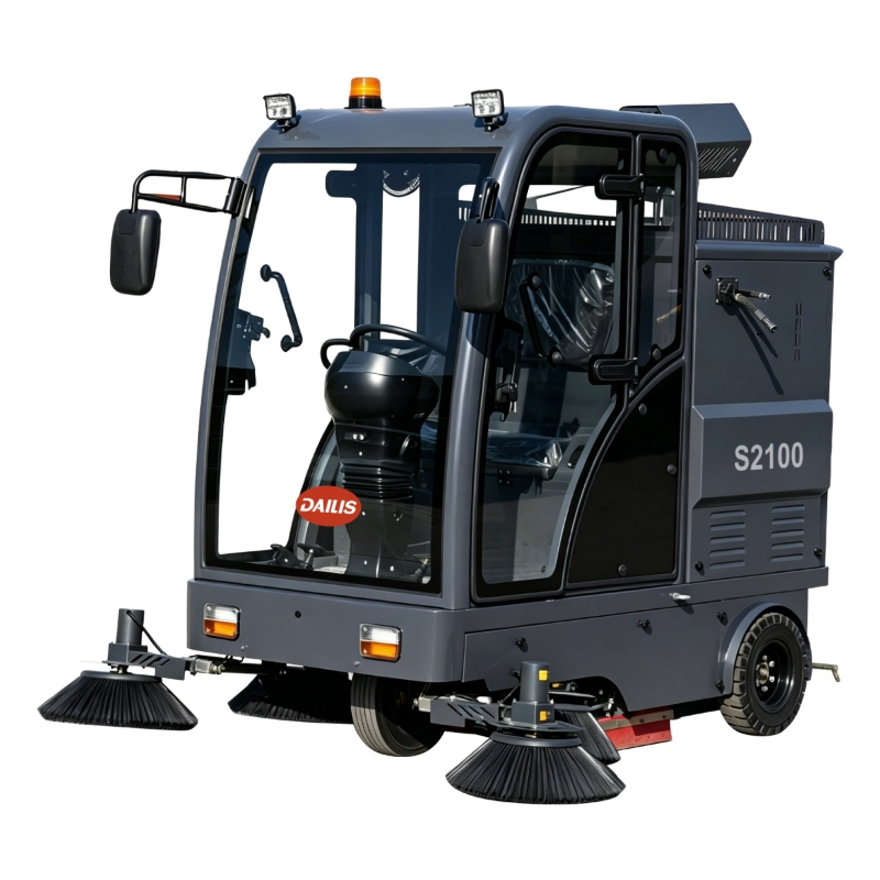 Dailis Fully Enclosed Ride-On Sweeper, Cleaning Width Up to 2100 mm