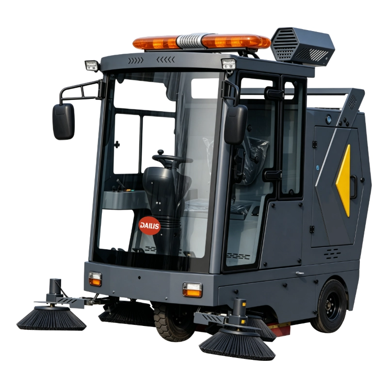 Dailis Fully Enclosed Ride-On Sweeper, Cleaning Width Up to 2200 mm