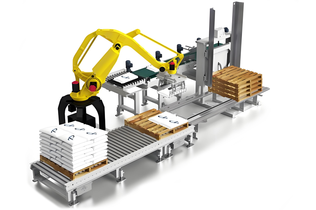 Robot Palletizer Production Line - KawasakiFANUCABB Compatible, 1200 BagsHour for Food & Logistics