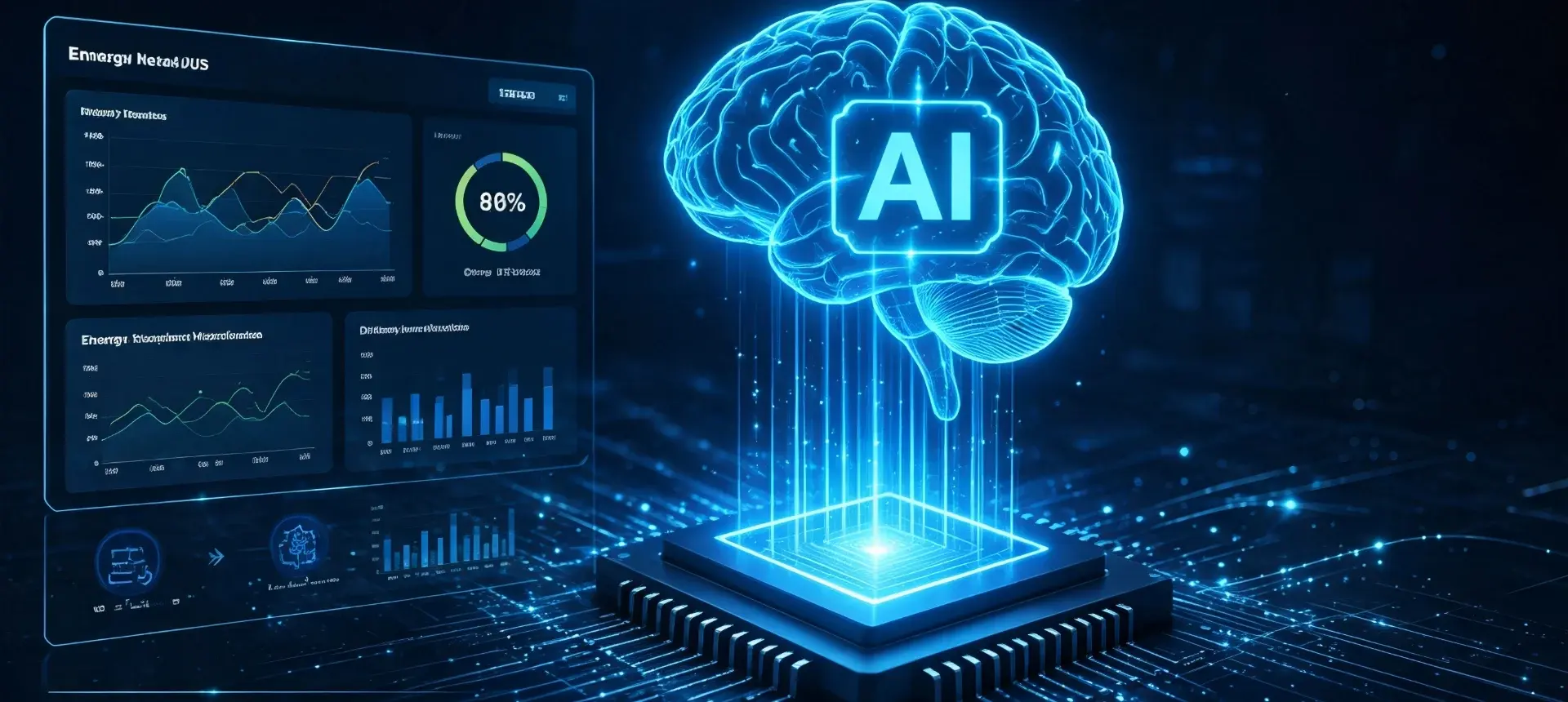 AI intelligent energy management platform analyzing renewable energy data for optimized battery storage operation