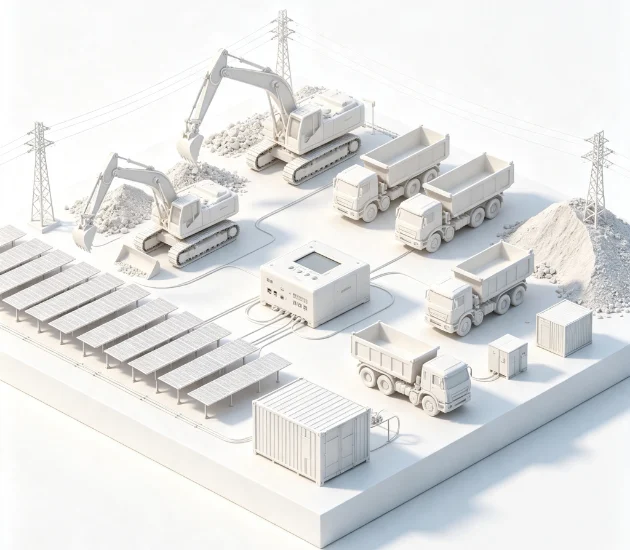 Renewable microgrid with solar PV and battery storage powering electric mining equipment at remote off-grid mine site.