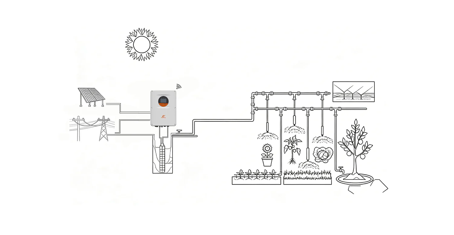 Higre Energy solar pumping solution architecture integrating photovoltaic power, solar pump inverter, water pump and smart monitoring system