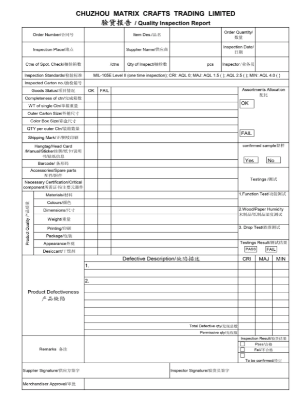 Informe de inspección de calidad