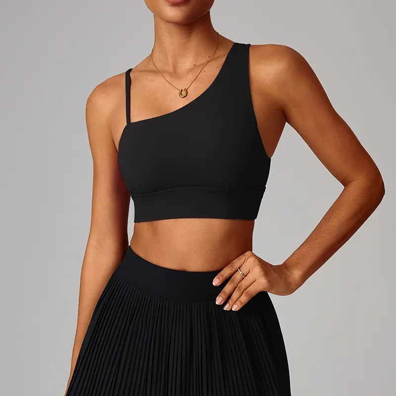 oblique shoulder sports bra