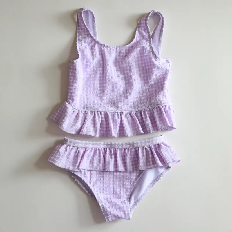 purple plaid girls' swimwear