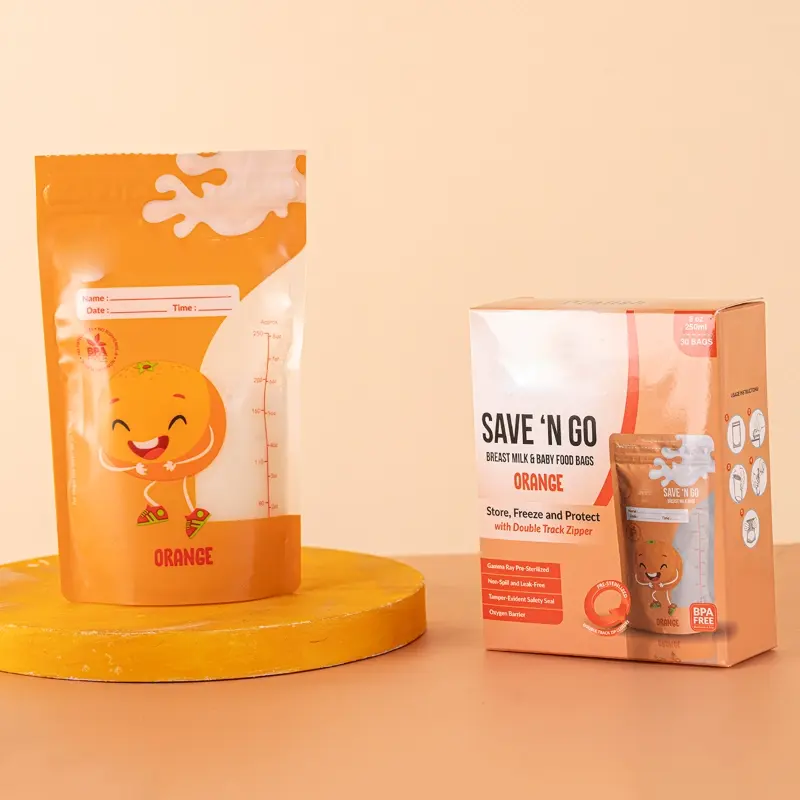 Breastmilk Bags in Orange Bags，Customised packaging available，
