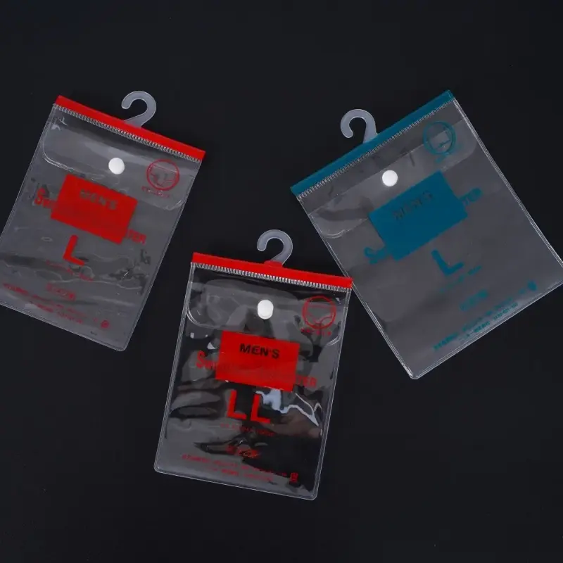 Wholesale Clear PVC Hanger Bags with Snap Button for Men's Swimwear