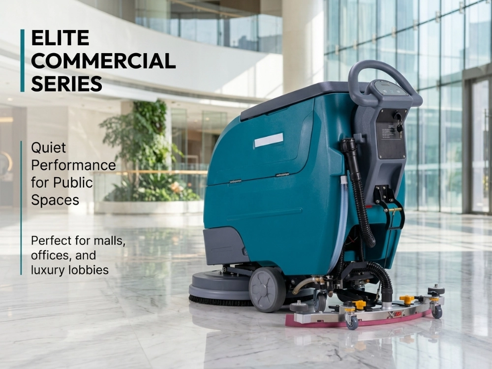 Commercial walk-behind floor scrubber machine for mall lobby public area cleaning 