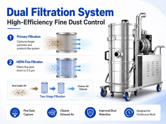 Detail picture 4 of ZY-G2 industrial vacuum cleaner, dual two-stage filtration system with primary filter and HEPA filter for 0.3μm fine dust capture