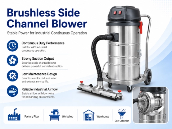 ZY-G4 industrial vacuum cleaner detail image 4 equipped with brushless side channel blower, 24/7 continuous operation, strong stable suction, low maintenance industrial dust extractor for factory workshop