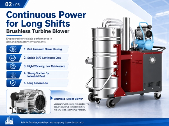 ZY-G7 industrial vacuum cleaner detail picture 2, brushless turbine blower with cast aluminum housing, support 24/7 continuous operation, high suction low maintenance industrial dust extraction motor