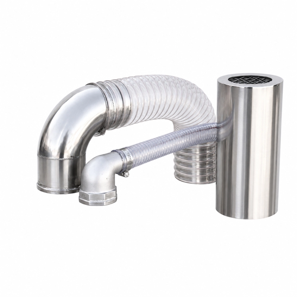 ZY-G7 pulse jet reverse cleaning industrial vacuum cleaner close-up of stainless steel pulse air pipe and flexible hose assembly for automatic filter cleaning system
