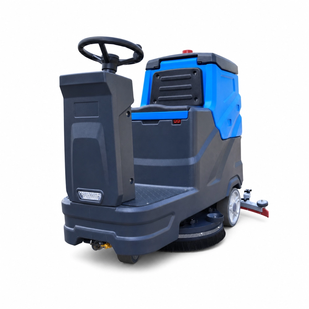 ZY-700 ride on floor scrubber carousel image 02 rear back view, battery single brush rideable floor washing machine for factory warehouse supermarket hotel hard floor cleaning