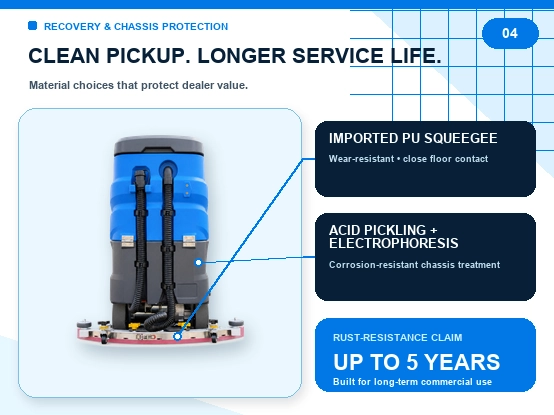 ZY-700 ride-on floor scrubber chassis anti-rust protection and waste water recovery system, imported PU squeegee long service life commercial floor cleaner