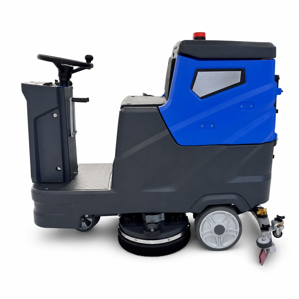 ZY-700S commercial floor scrubber left side complete structure, compact driving cleaning machine with large capacity clean and sewage tanks