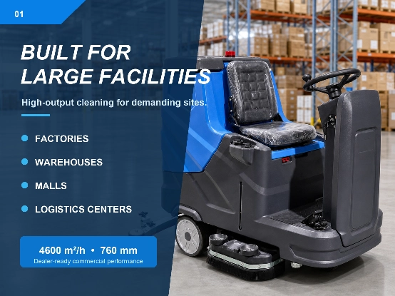 ZY-800 dual brush ride on floor scrubber for large facilities, industrial floor cleaning machine suitable for factory warehouse mall logistics center, 4600m²/h high efficiency commercial floor washer exported to Europe Southeast Asia South America