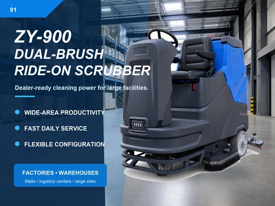 ZY-900 dual brush ride-on floor scrubber industrial commercial cleaning machine for factory warehouse mall large space cleaning, main product detail picture 1