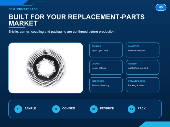 Floor scrubber disc brush OEM customization with private label, custom bristle, diameter, color, density and interface options