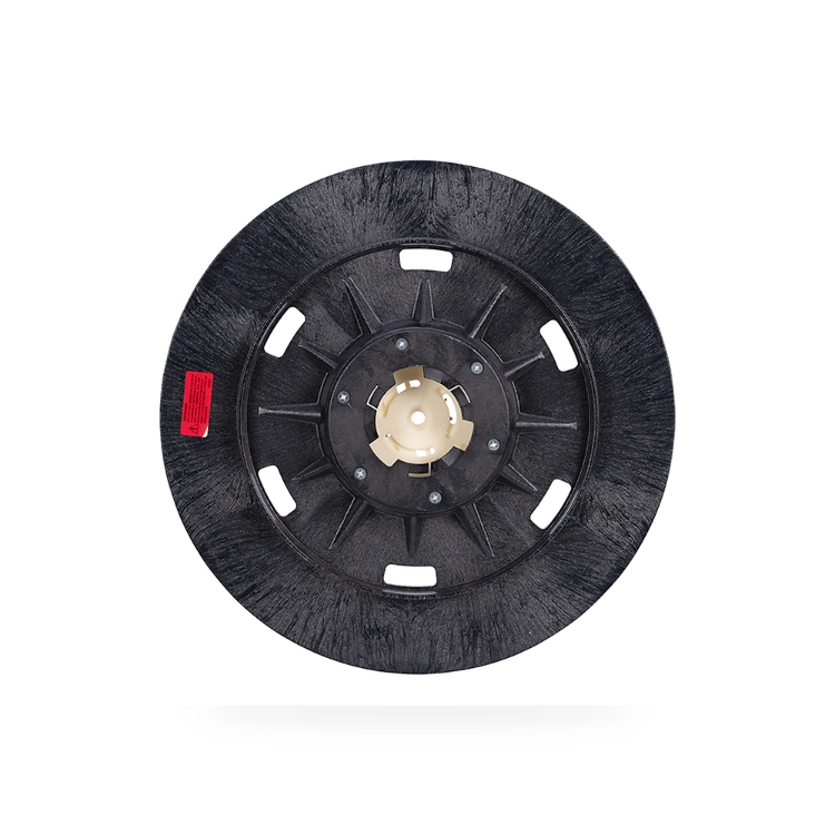 Floor scrubber pad driver reinforced back view with white coupling and ribbed plastic base for heavy-duty use