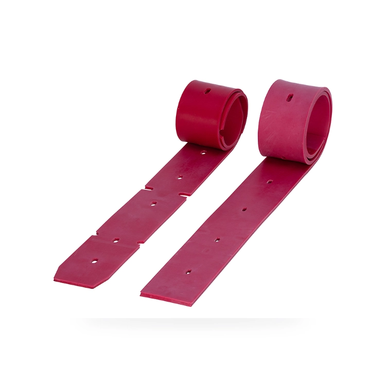 Red rubber squeegee blades replacement pair with mounting holes for industrial floor scrubber