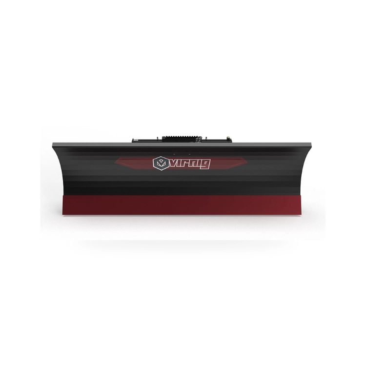 Black snow plow blade with red cutting edge front view for municipal and airport winter snow removal