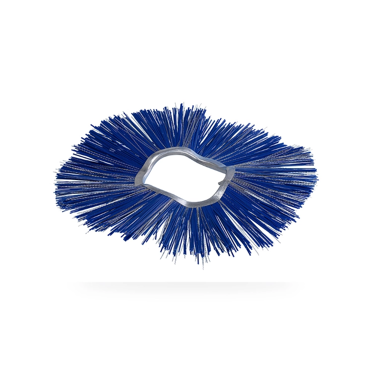 Blue mixed filament snow plow wafer brush with custom metal core for balanced sweeping and cutting action