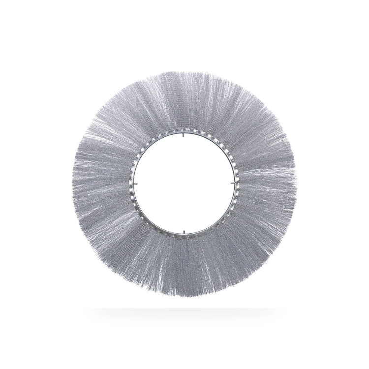 Stainless steel wire snow plow wafer brush with metal core for packed snow, ice-edge agitation and heavy-duty winter service