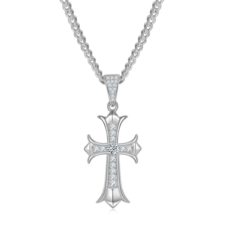 retro S925 cross moissanite necklace