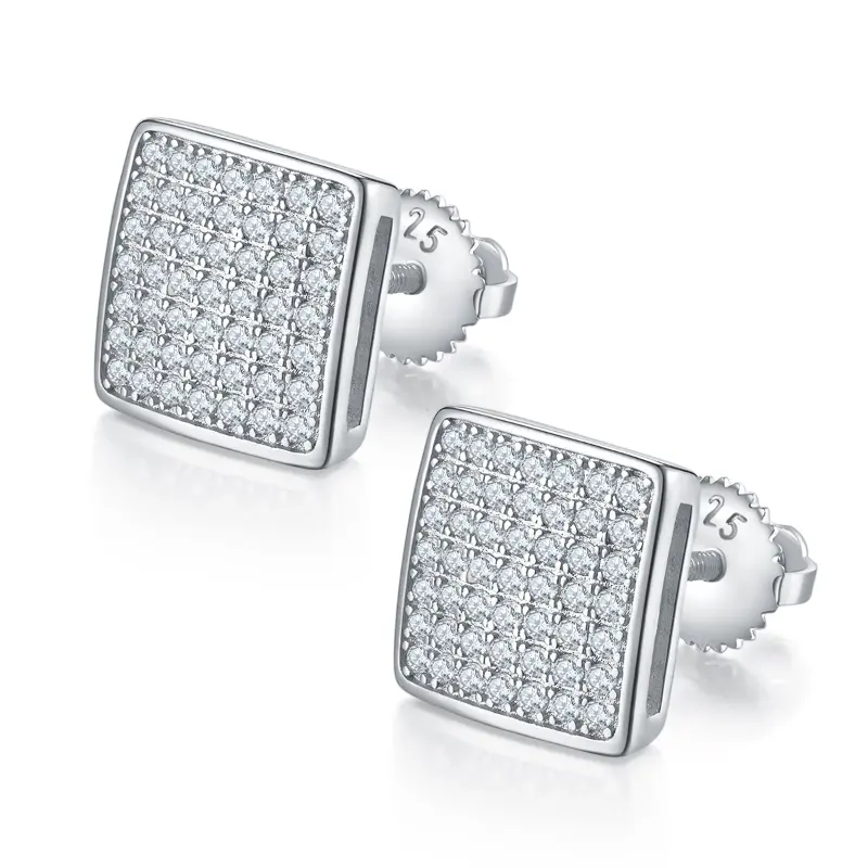 Square curved faces S925 moissanite earrings