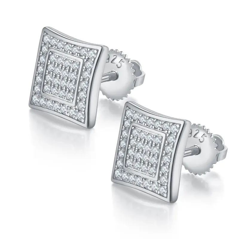 Square double ring S925 moissanite earrings
