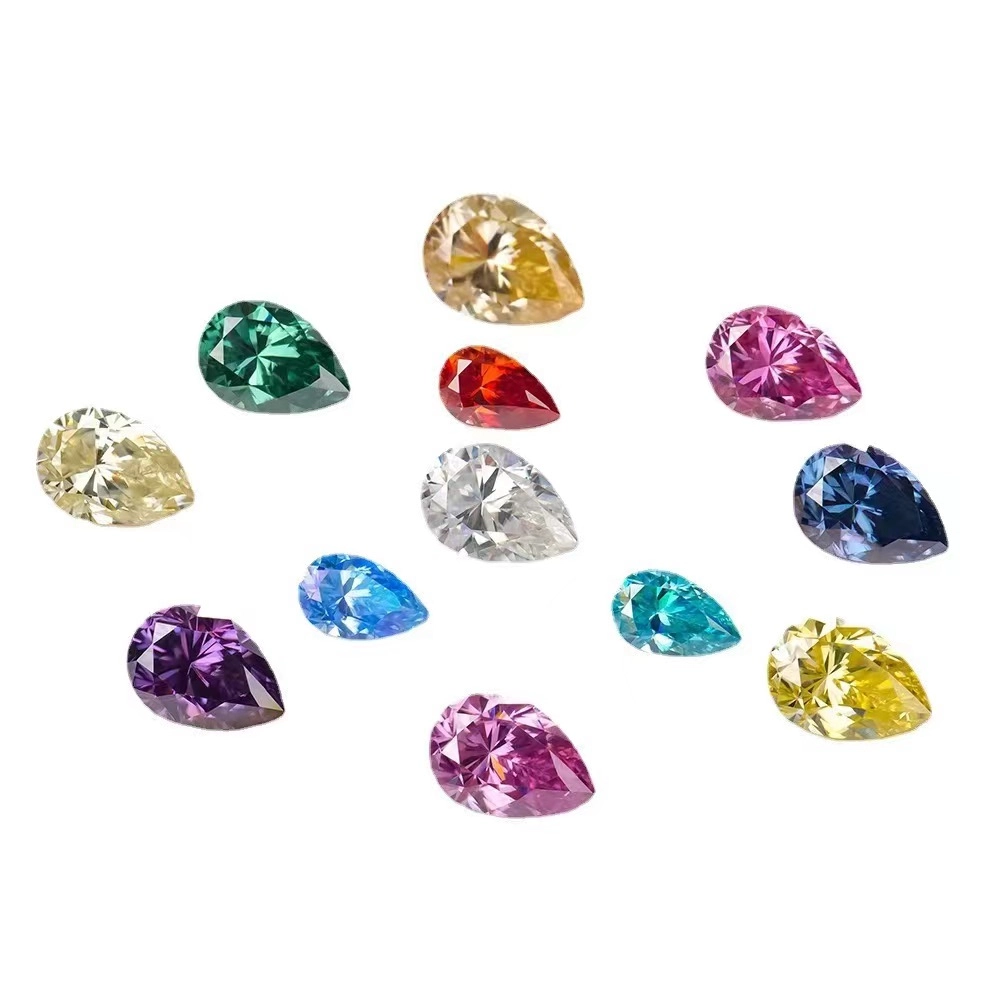 Drop-shaped (pear-shaped) colored moissanite