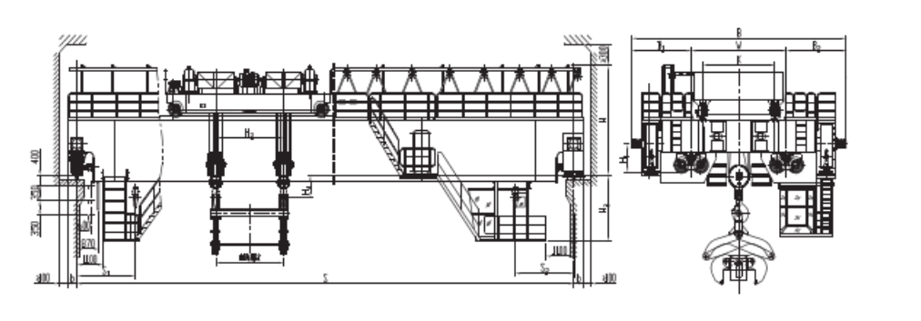 Tong-Equipped Bridge Crane