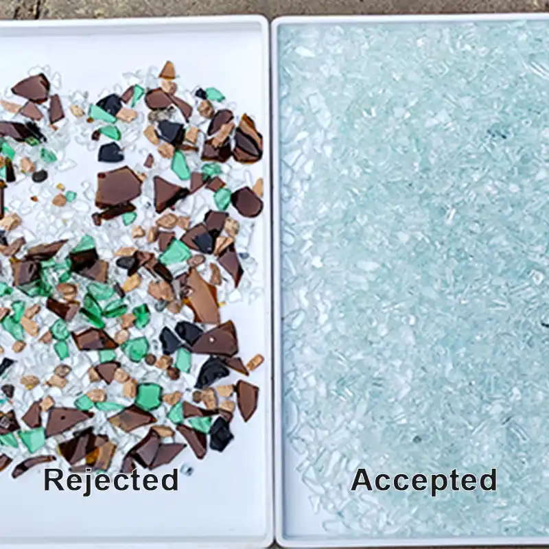 Séparation du verre ambré et vert du verre bleu clair
