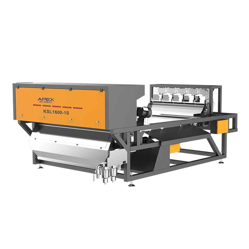 Trieuse de couleurs à bande double usage APEX KSL-1S pour minerais humides et secs, machine de tri robuste pour minerais en morceaux (vue de face)