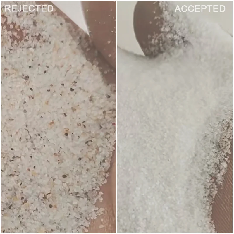 Comparação do produto acabado de areia de quartzo APEX - Areia de quartzo aceita vs. rejeitada