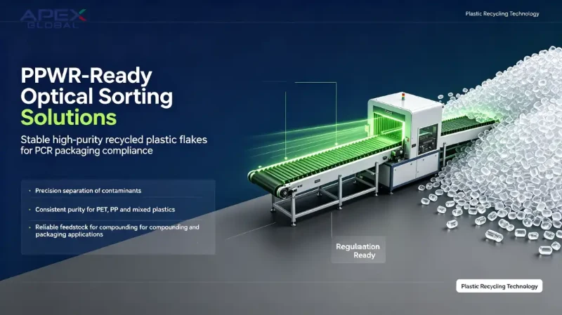 PPWR‑ready optical sorting solution for high‑purity PCR recycled plastic flakes to meet EU packaging regulation for plastic recycling business